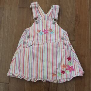 Pumpkin Patch Stripe Overall Dress Embroidered Flowers Girls 2 Vintage